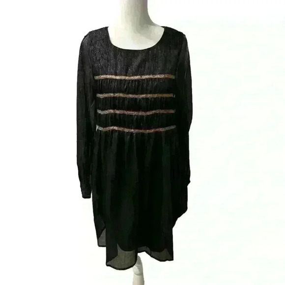 Hayden Black Cold Shoulder Sparkly Dress Gold Pleated Accents - Picture 1 of 7